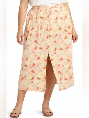 AB Studio Sz 2X Front Slit Maxi Skirt Elastic Waist Floral Multicolor EUC